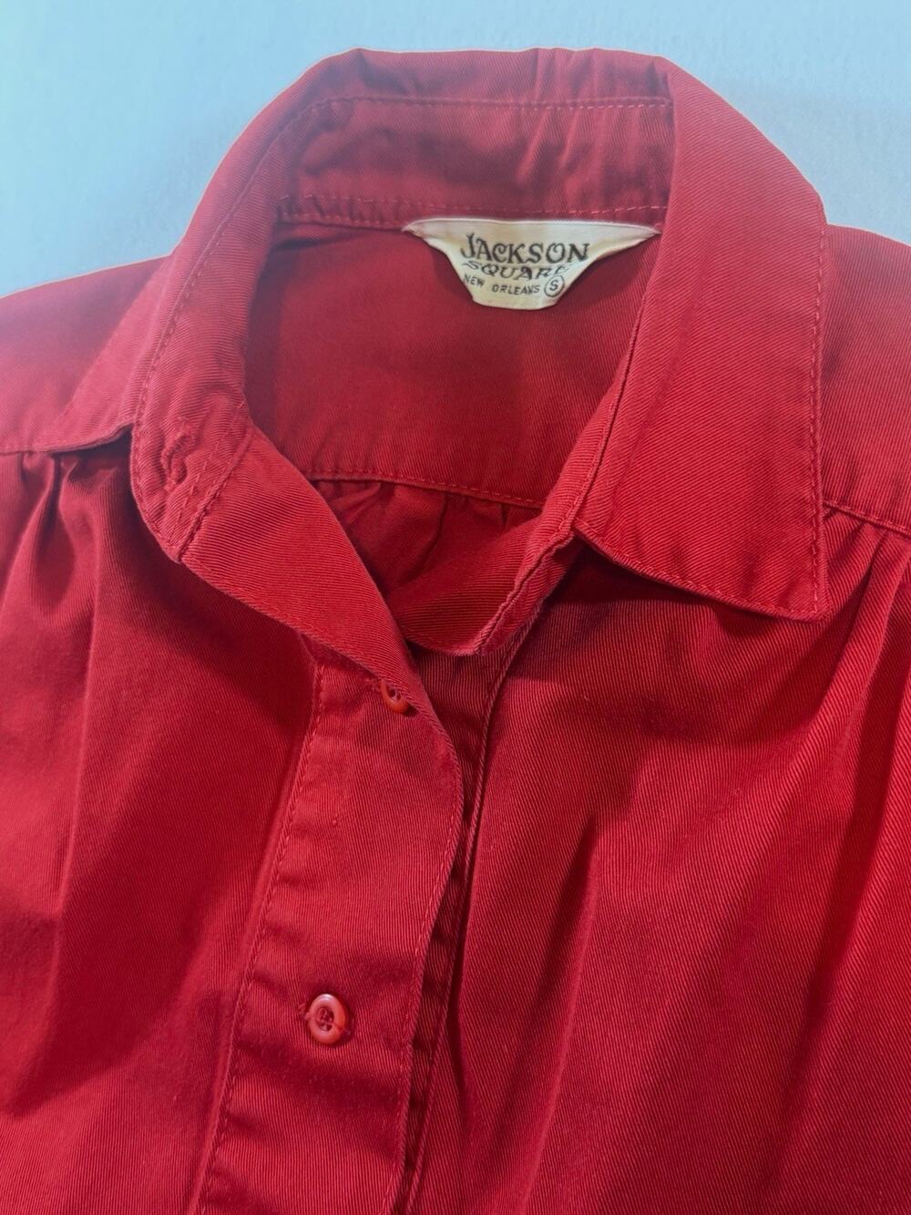 Vintage Jackson Square Women’s S Red Solid Collared L/S Button-Up Twill Shirt